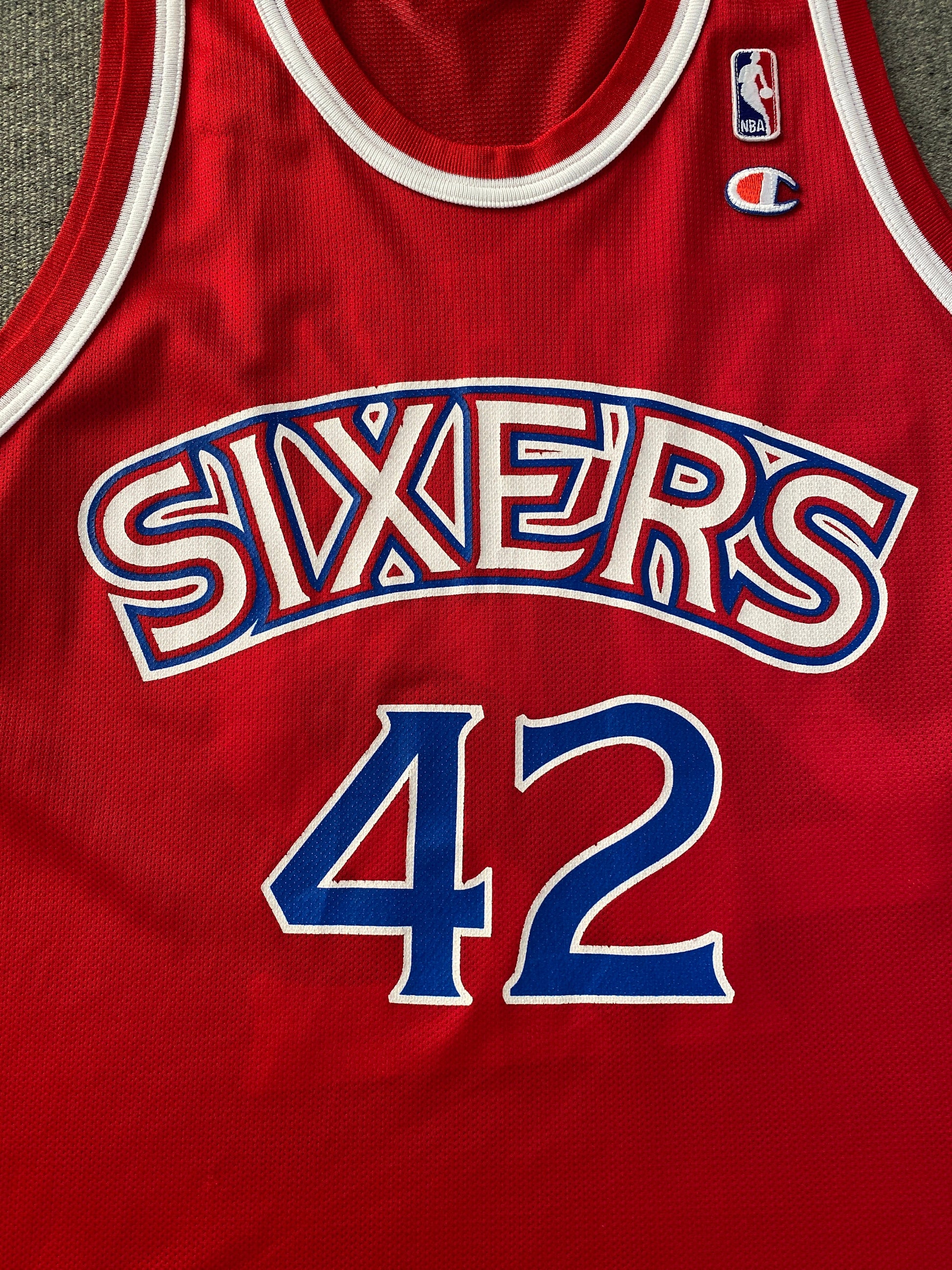 Authentic Size 44 Jerry Stackhouse #42 Philadelphia 76ers 90s Vintage NBA Jersey | Made by Champion