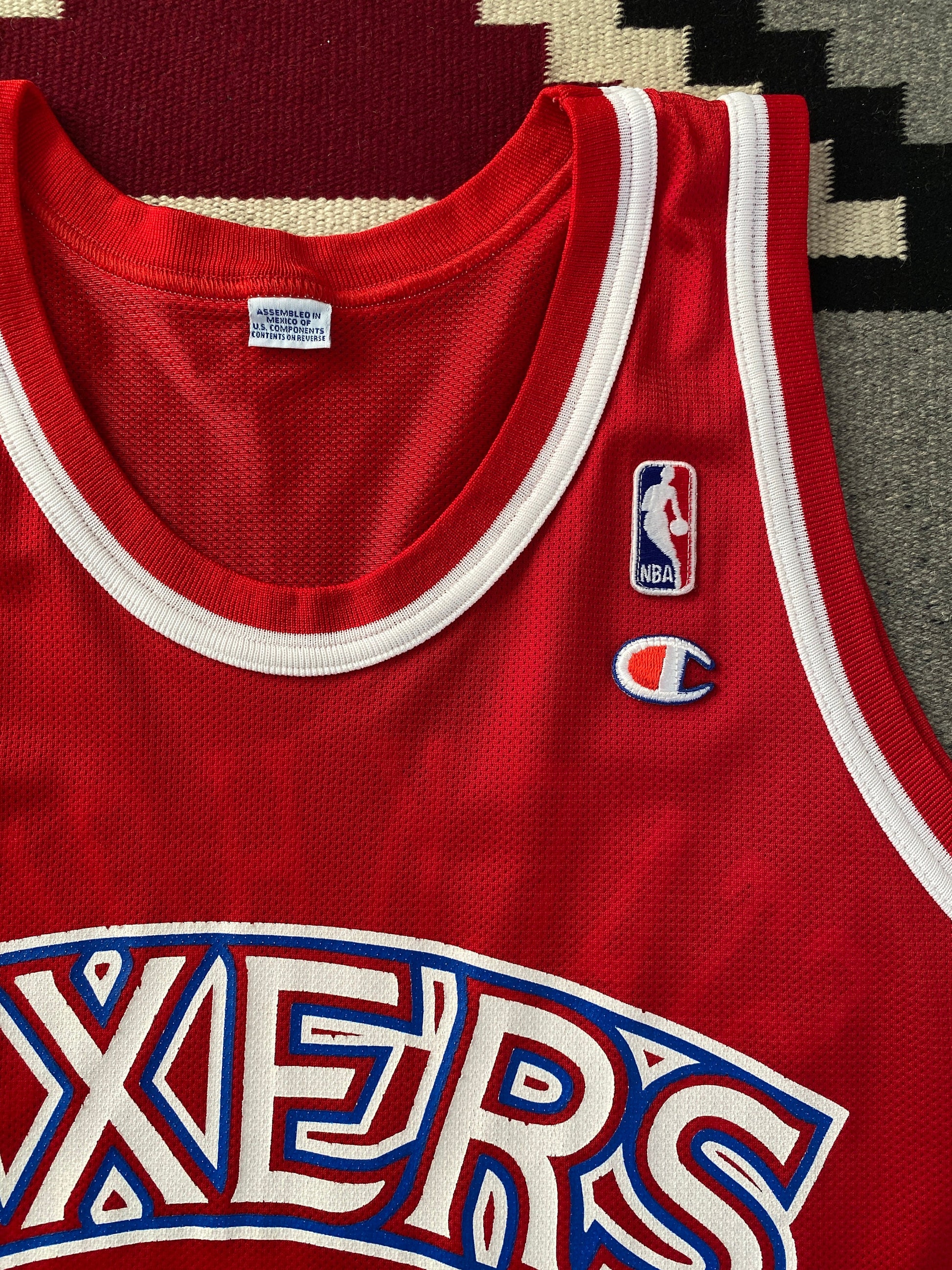 Authentic Size 44 Jerry Stackhouse #42 Philadelphia 76ers 90s Vintage NBA Jersey | Made by Champion