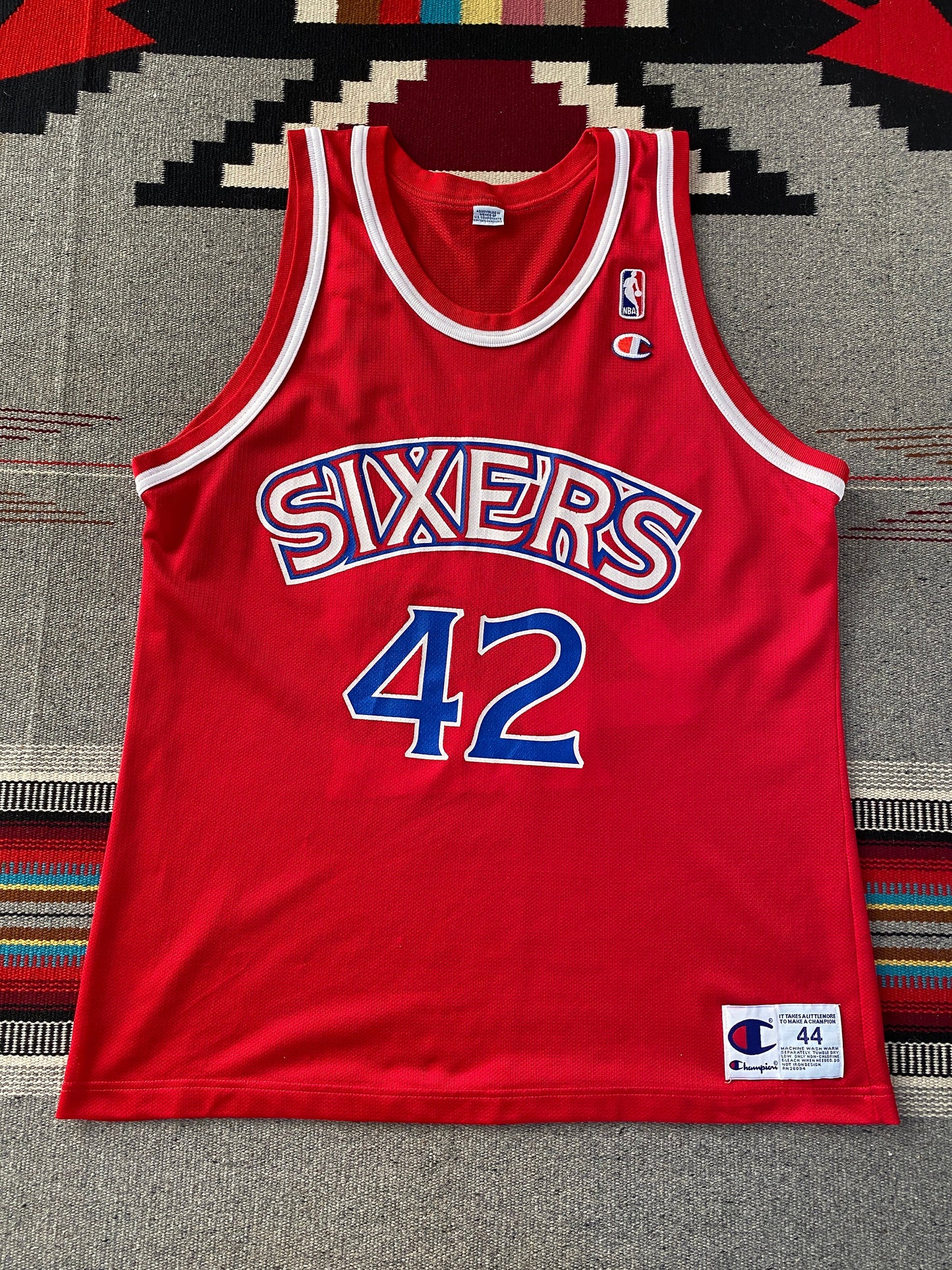 Authentic Size 44 Jerry Stackhouse #42 Philadelphia 76ers 90s Vintage NBA Jersey | Made by Champion