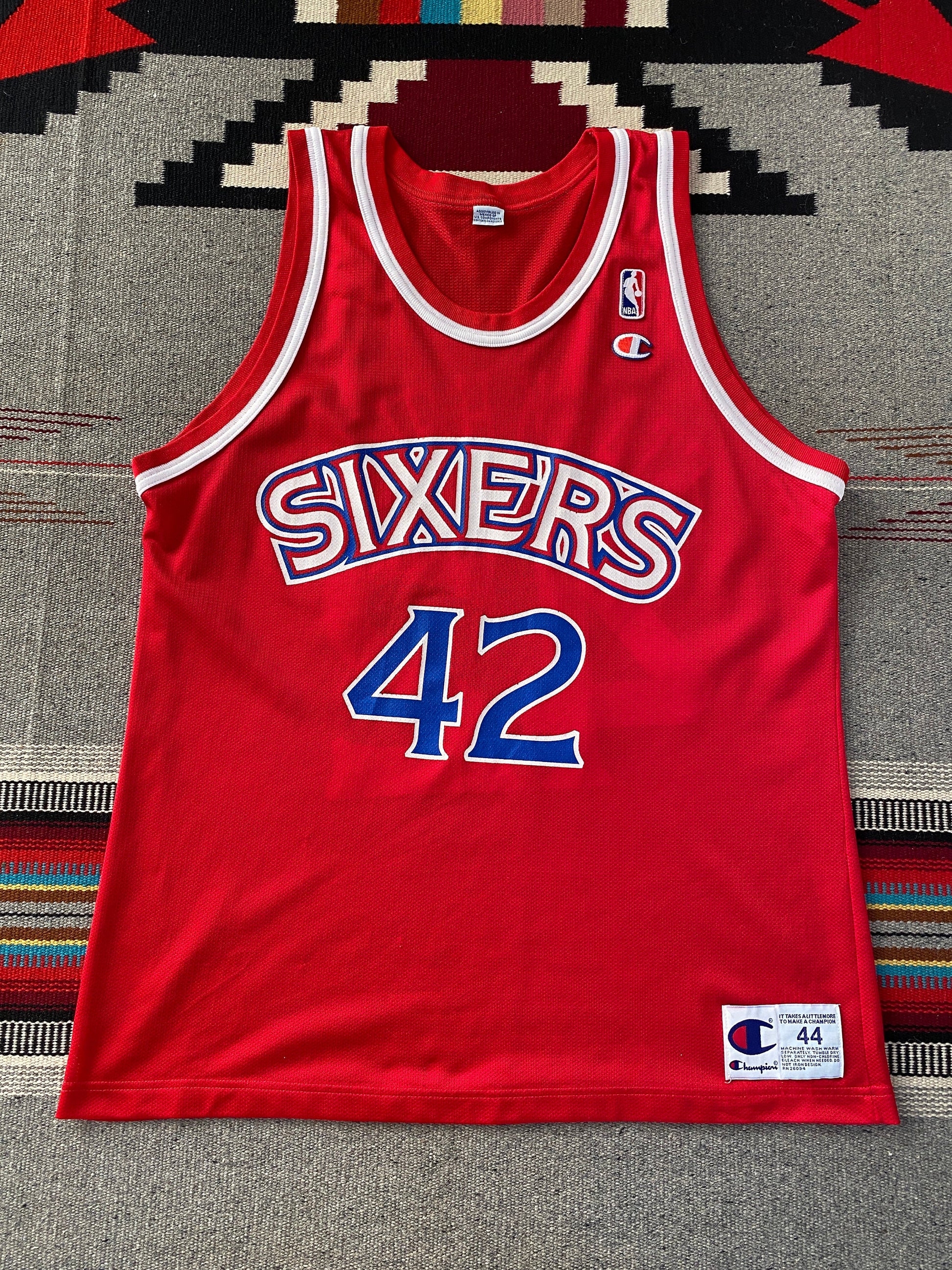 Authentic Size 44 Jerry Stackhouse #42 Philadelphia 76ers 90s Vintage NBA Jersey | Made by Champion