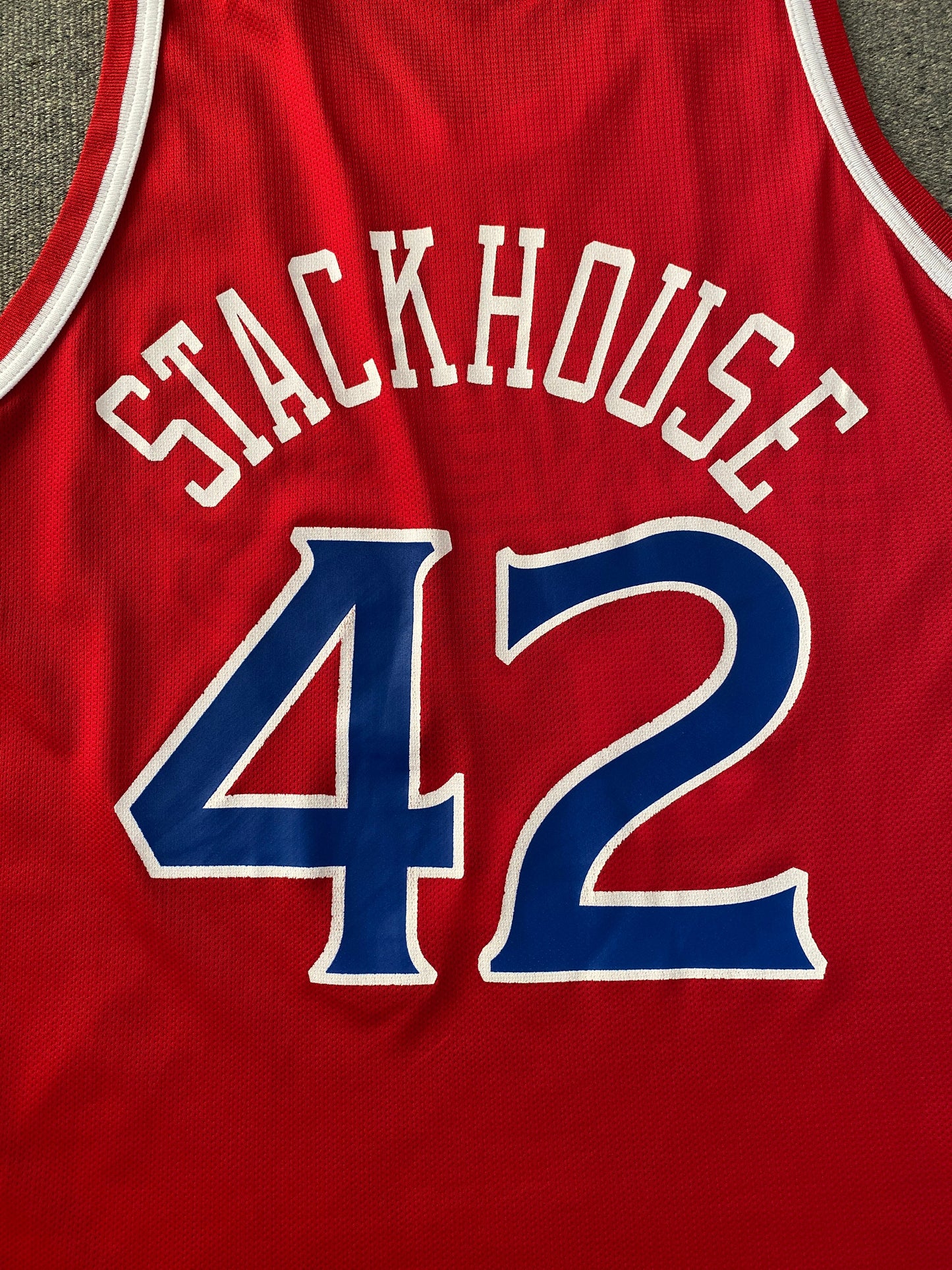 Authentic Size 44 Jerry Stackhouse #42 Philadelphia 76ers 90s Vintage NBA Jersey | Made by Champion