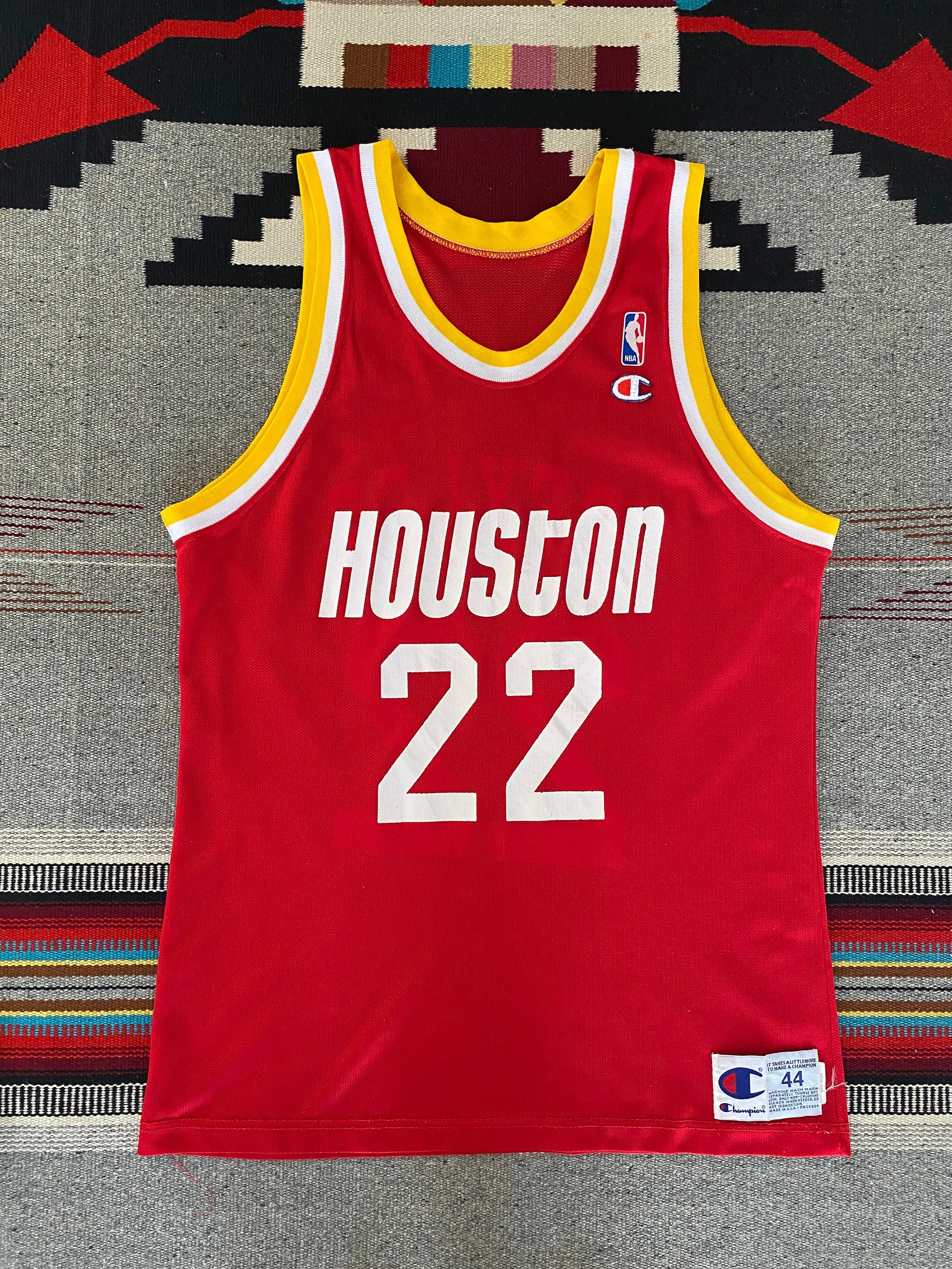 Authentic Size 44 Clyde Drexler #22 Houston Rockets Vintage NBA Champion Jersey | Made in USA
