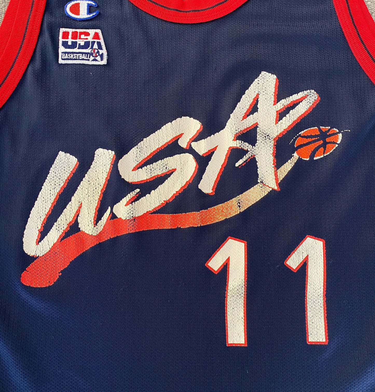 Size 48 Carl Malone #11 Vintage Dream Team Olympic Champion NBA Jersey - Made in USA - Front View
