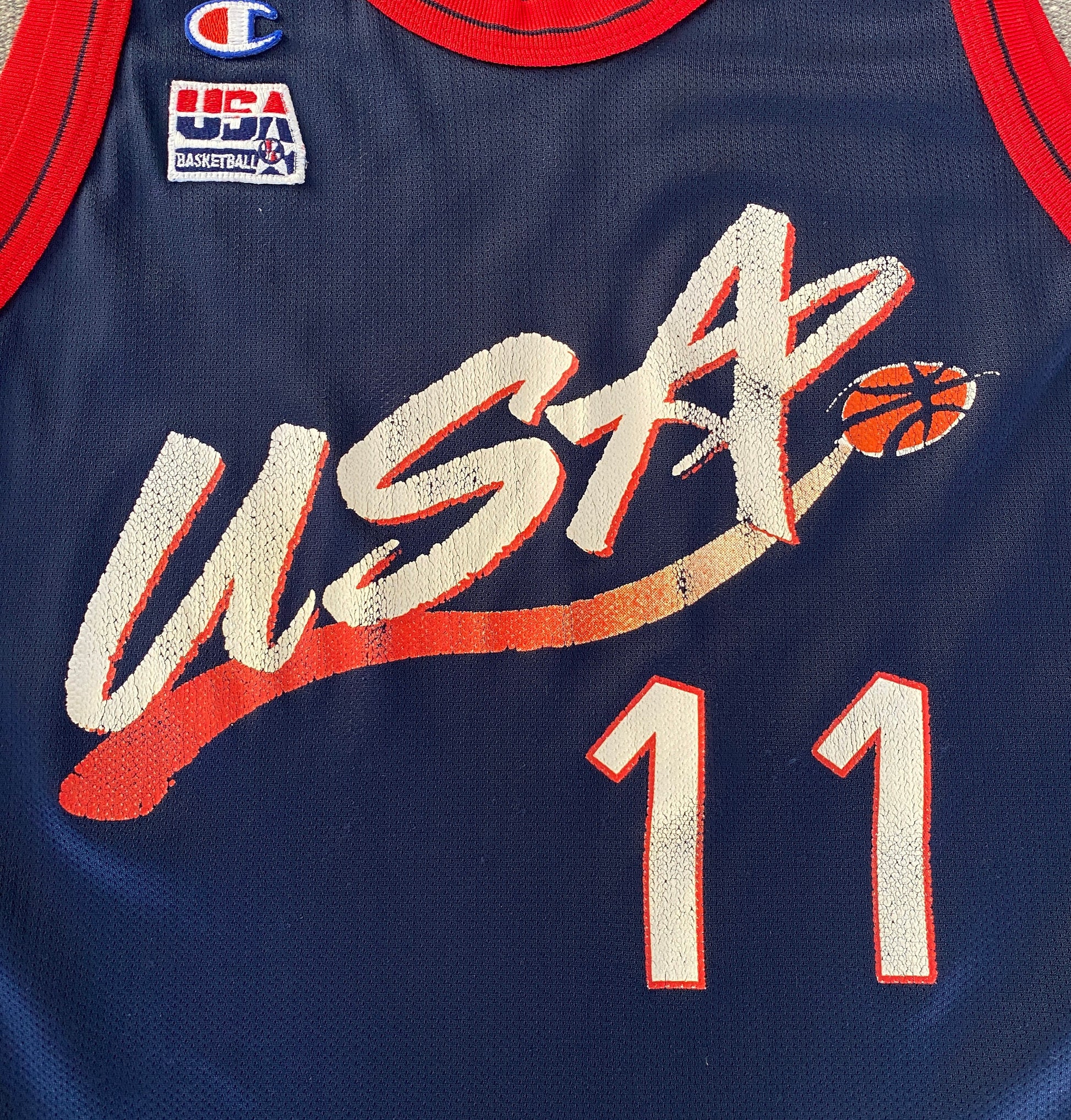 Size 48 Carl Malone #11 Vintage Dream Team Olympic Champion NBA Jersey - Made in USA - Front View