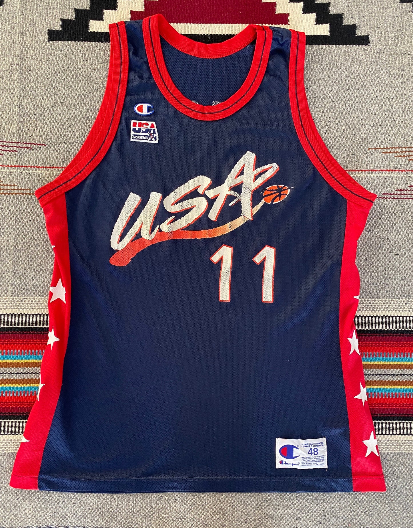 Size 48 Carl Malone #11 Vintage Dream Team Olympic Champion NBA Jersey - Made in USA - Front View