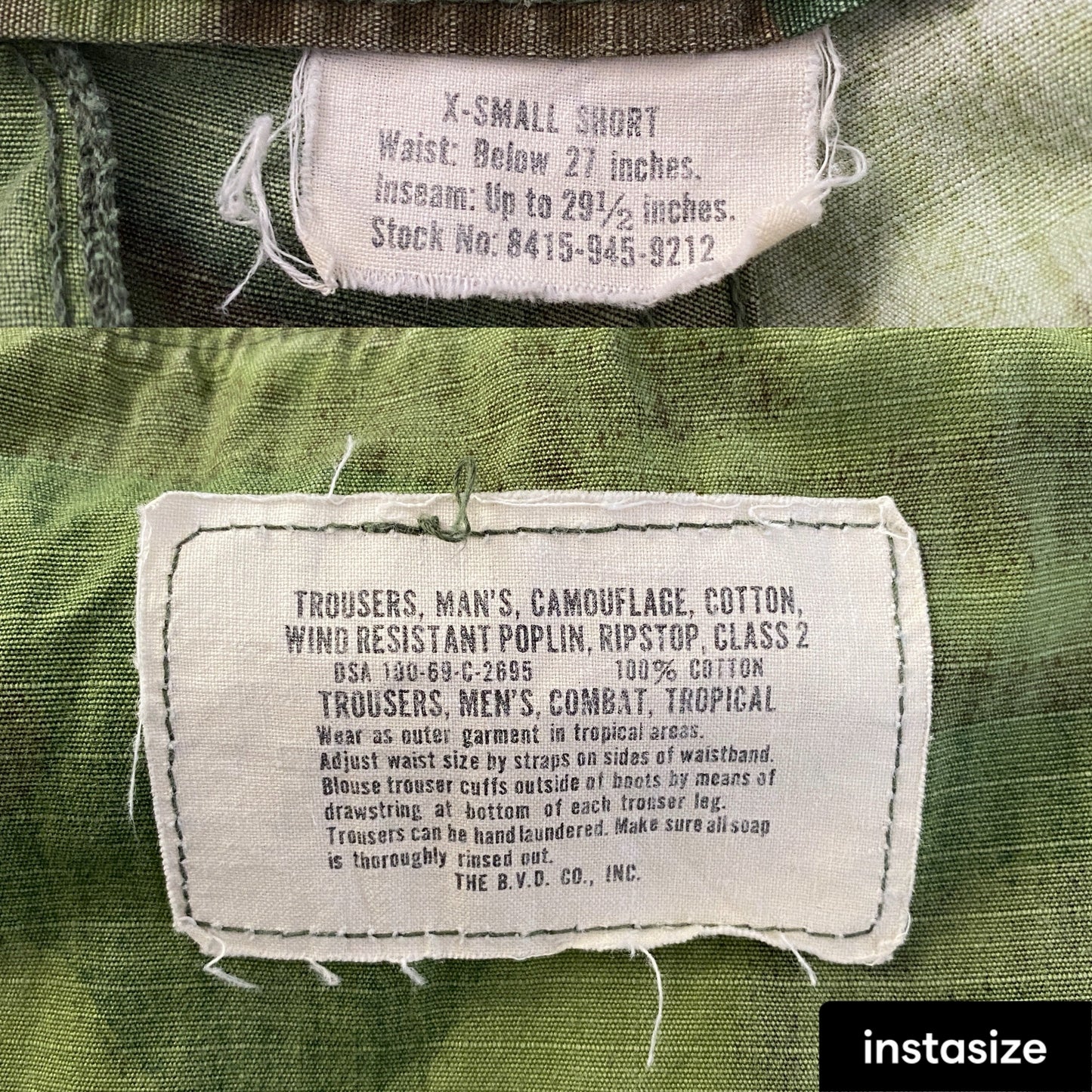 X Small Short . Authentic US Army 1969  camouflage jungle pants.