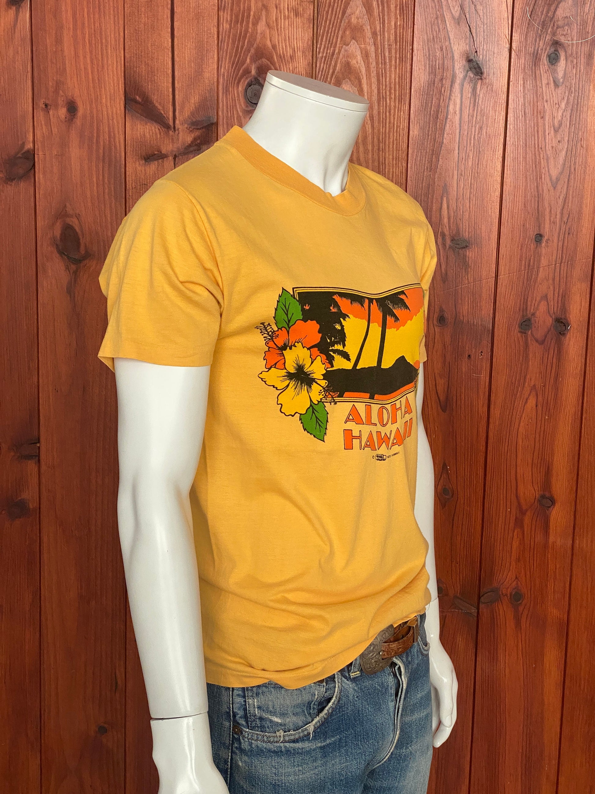 Large 1973 Vintage Aloha Hawaii T-shirt: Retro Apparel Made In USA