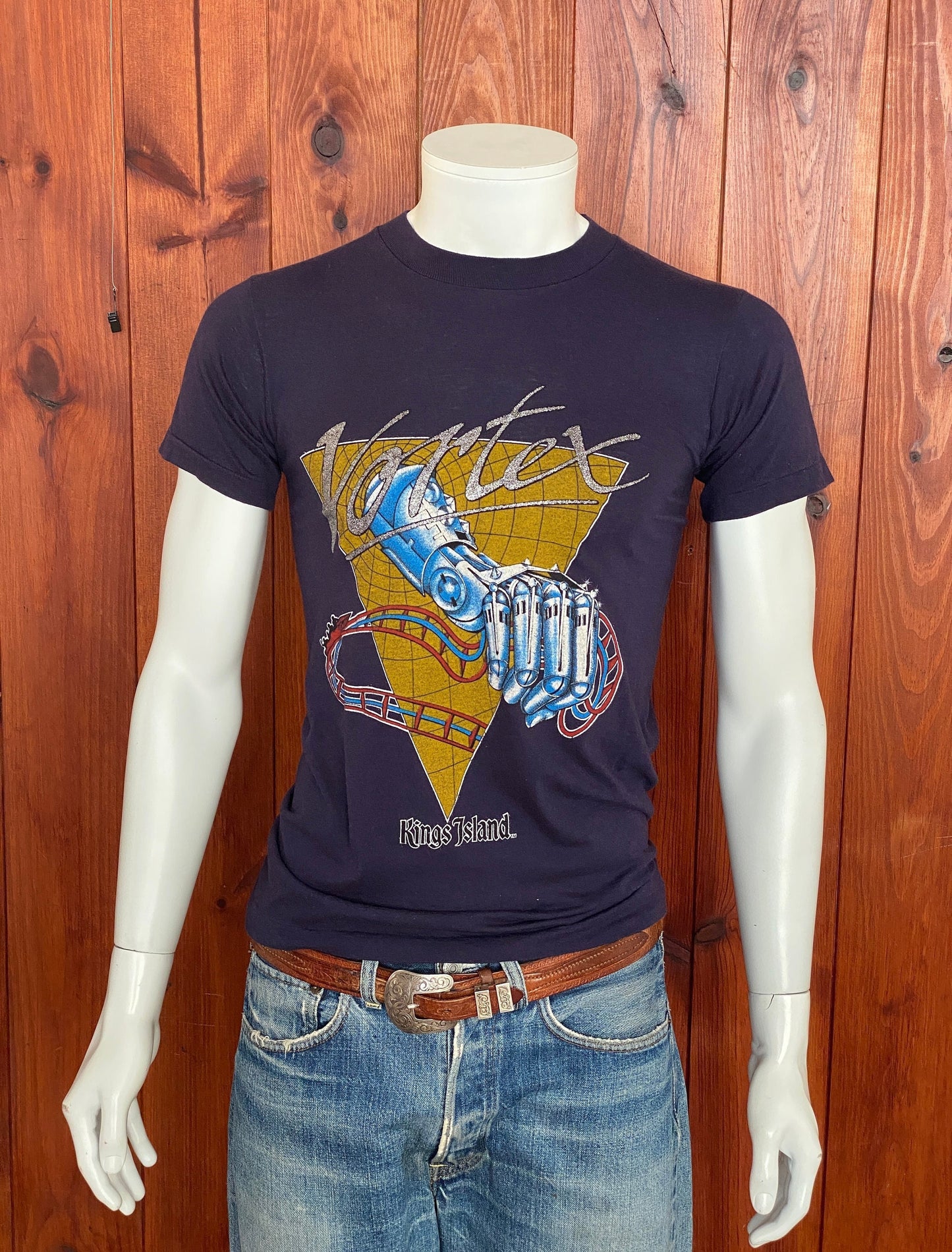 Large. Vintage 50/50 cotton 80s Vortex t shirt Made In USA