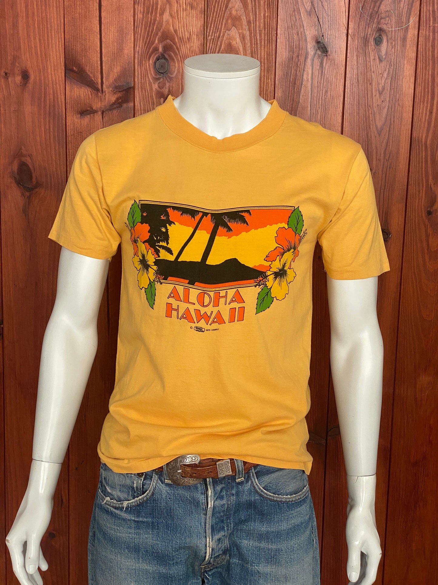 Large 1973 Vintage Aloha Hawaii T-shirt: Retro Apparel Made In USA