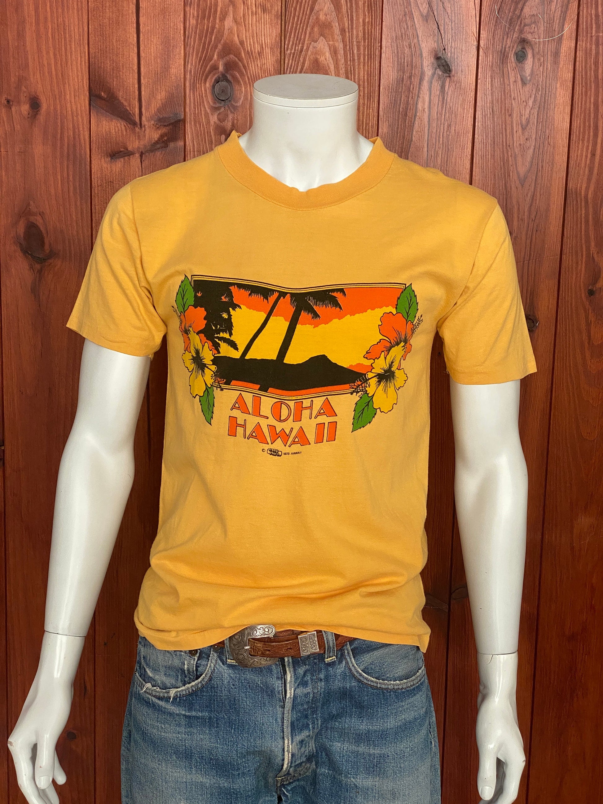 Large 1973 Vintage Aloha Hawaii T-shirt: Retro Apparel Made In USA