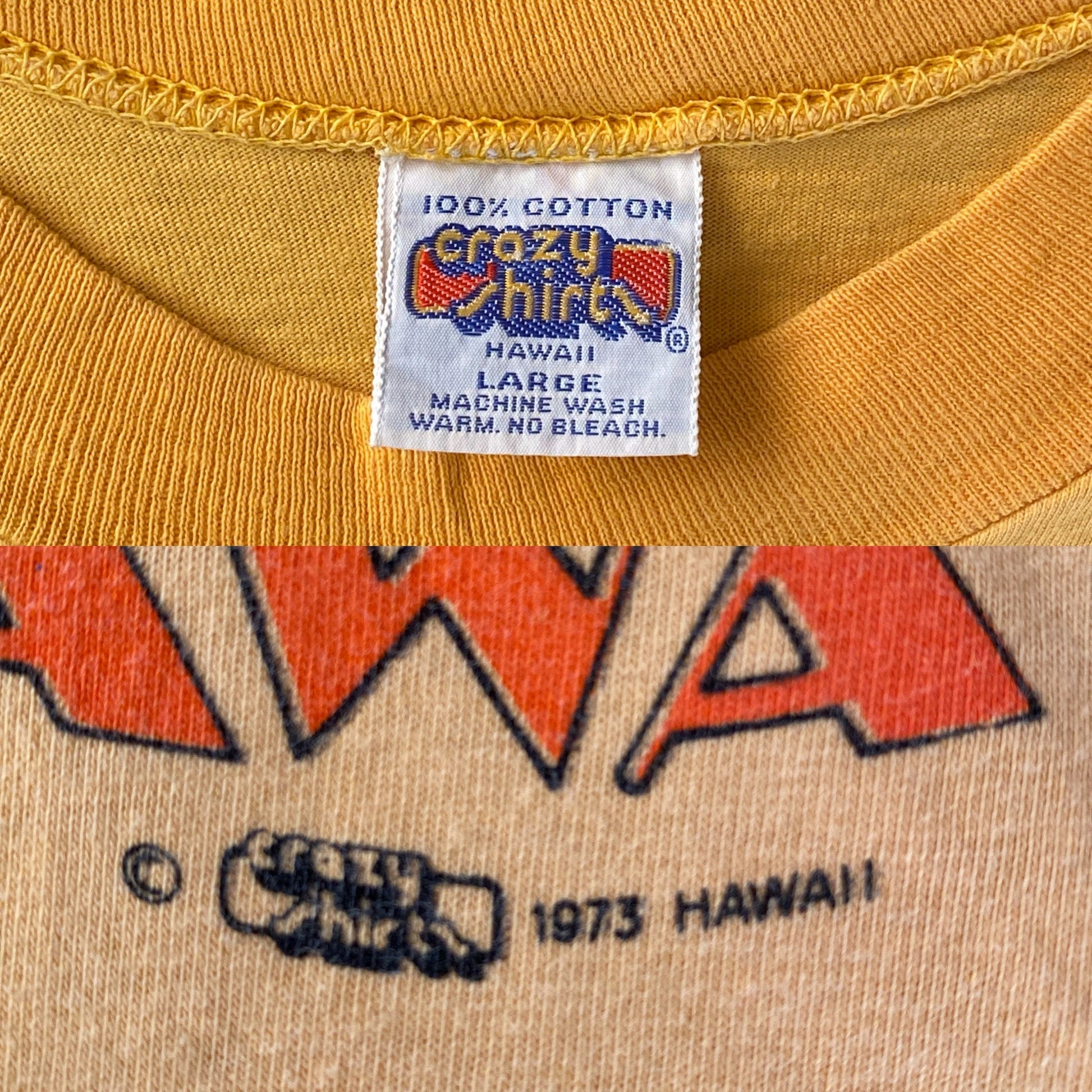 Large 1973 Vintage Aloha Hawaii T-shirt: Retro Apparel Made In USALarge 1973 Vintage Aloha Hawaii T-shirt: Retro Apparel Made In USA