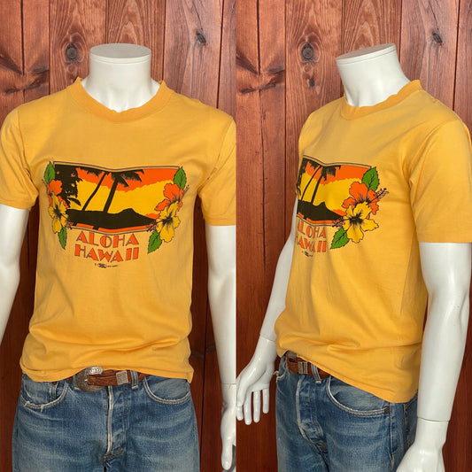 Large 1973 Vintage Aloha Hawaii T-shirt: Retro Apparel Made In USA