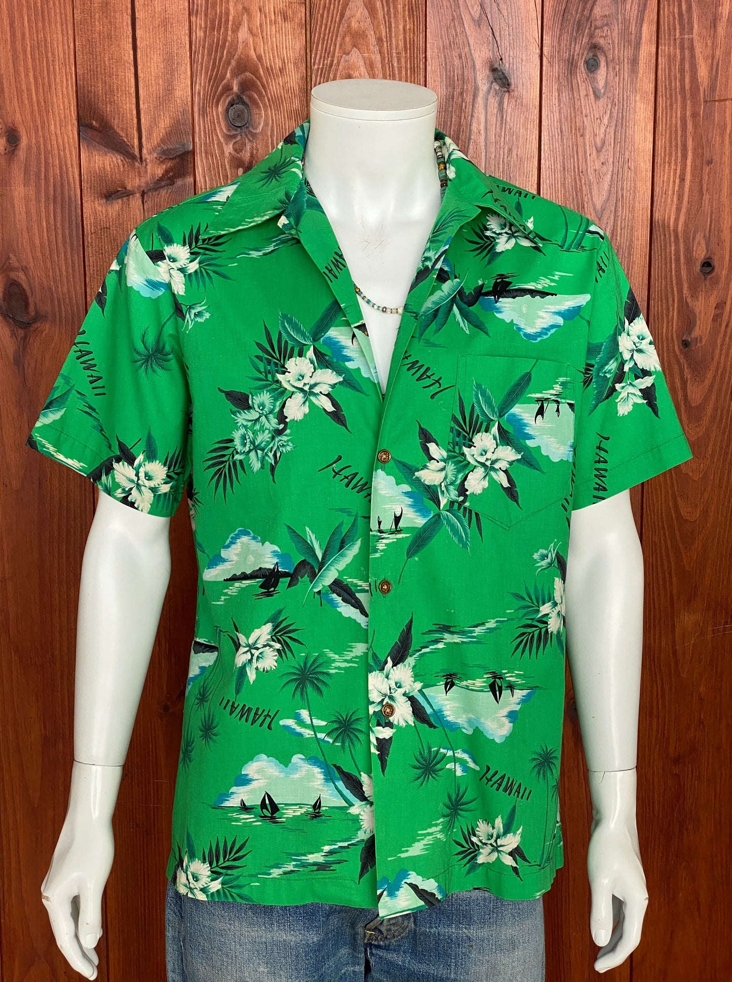 Large vintage 70s Hawaiian thin cotton shirt - retro island fashion.
