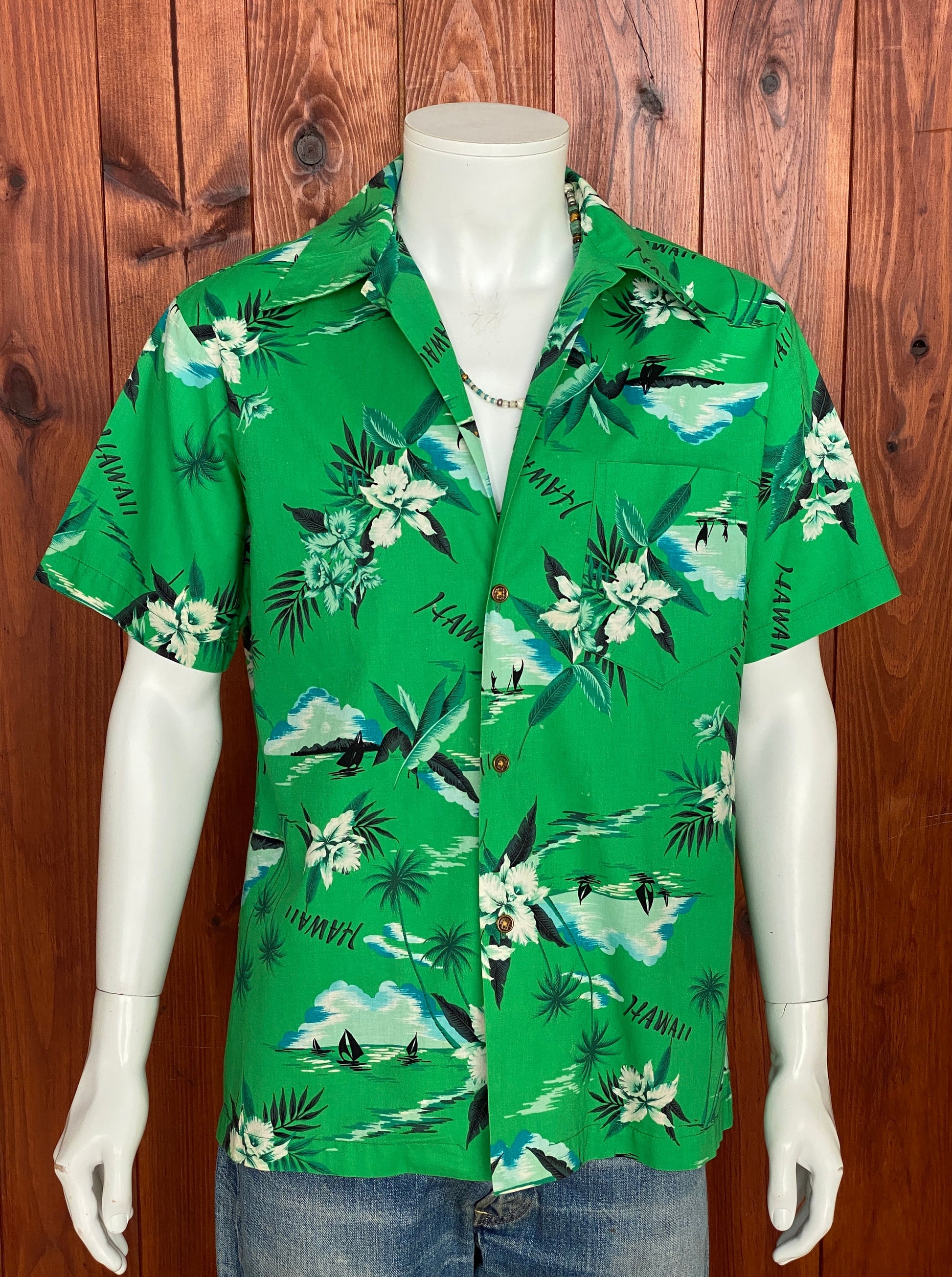 Large vintage 70s Hawaiian thin cotton shirt - retro island fashion.
