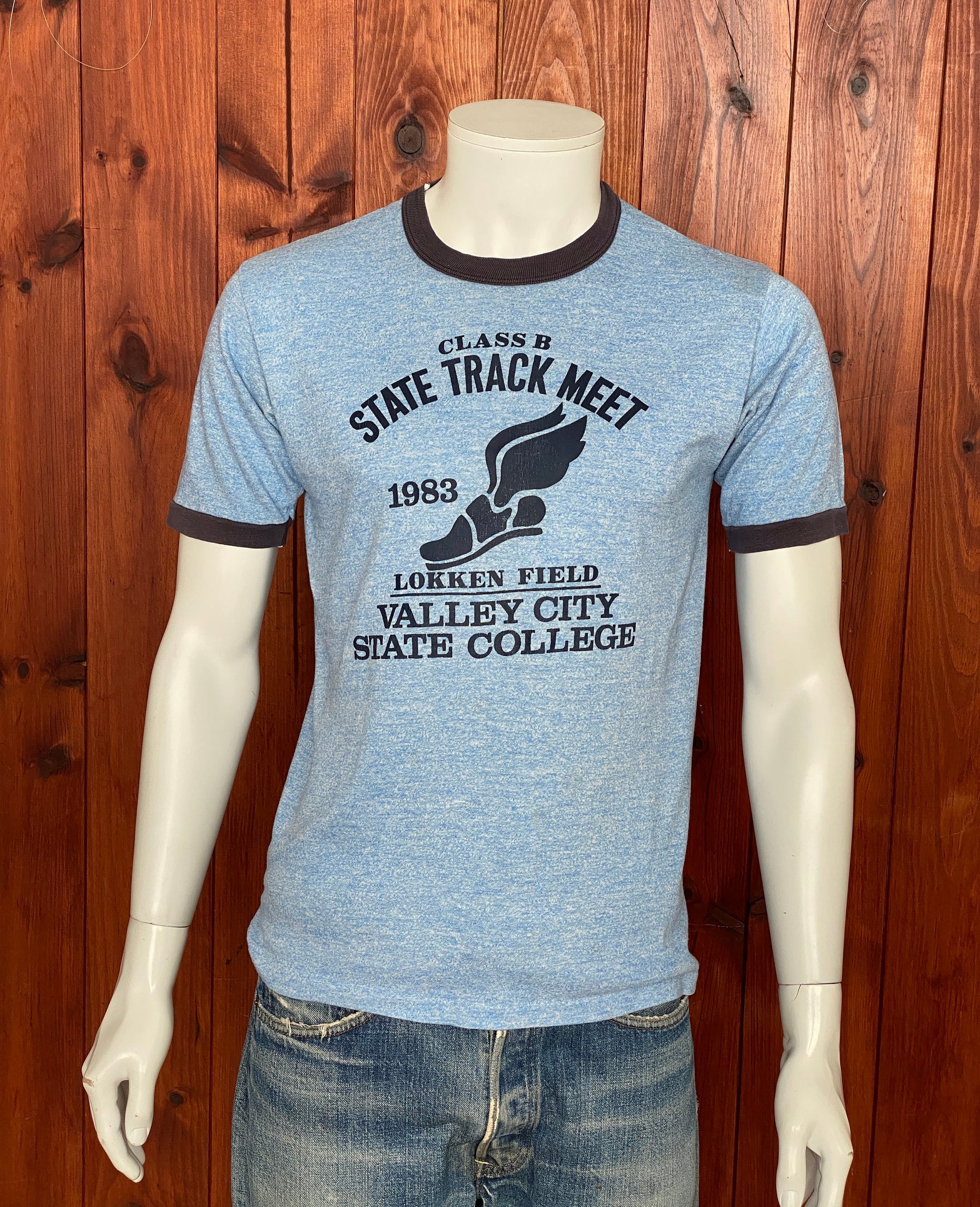 Vintage 80s State Track T-Shirt - Size M | Made in USA | Retro Athletic Style
