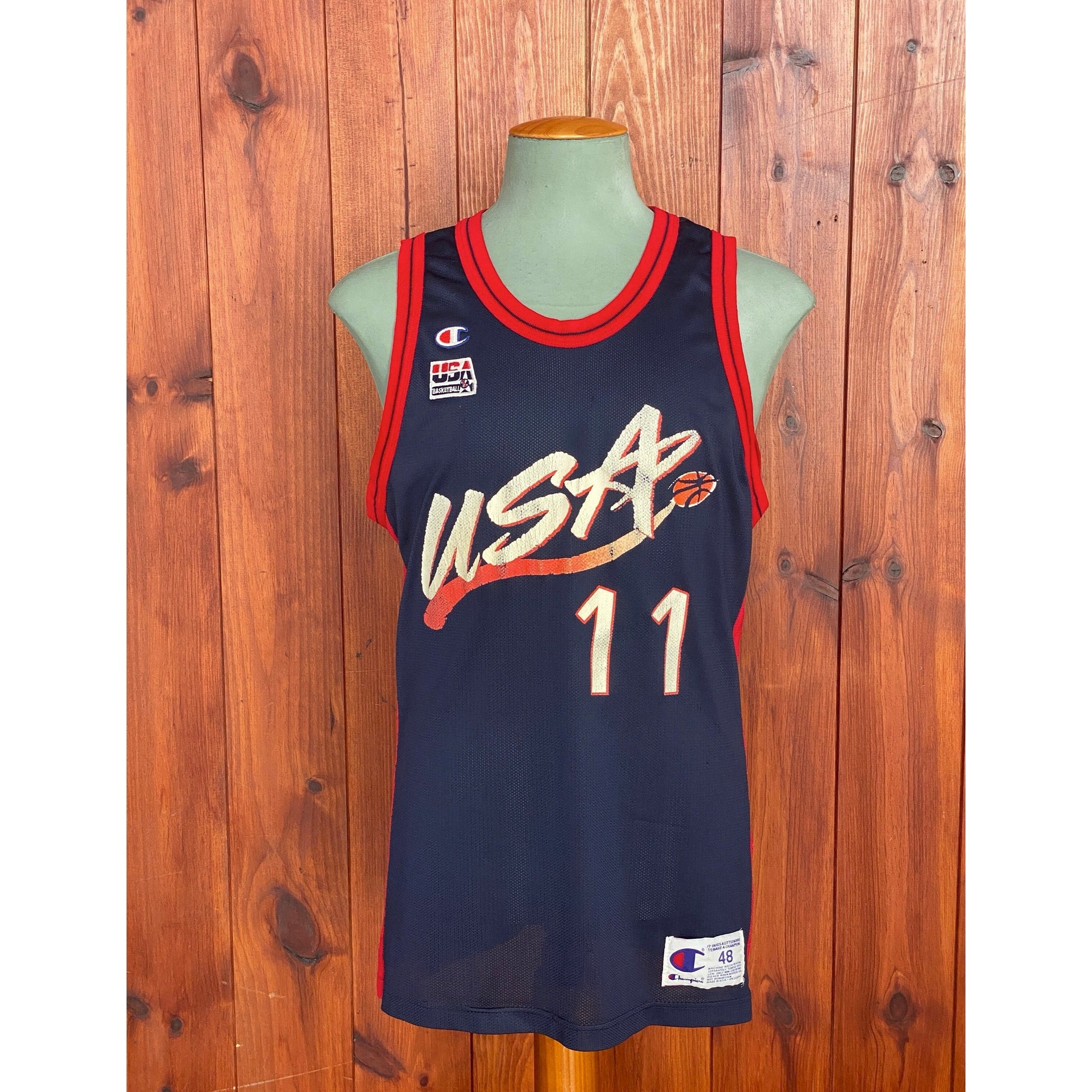 Size 48 Carl Malone #11 Vintage Dream Team Olympic Champion NBA Jersey - Made in USA - Front View