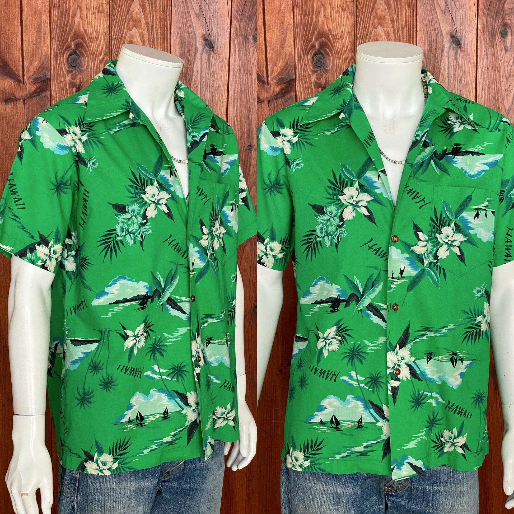 Large vintage 70s Hawaiian thin cotton shirt - retro island fashion.