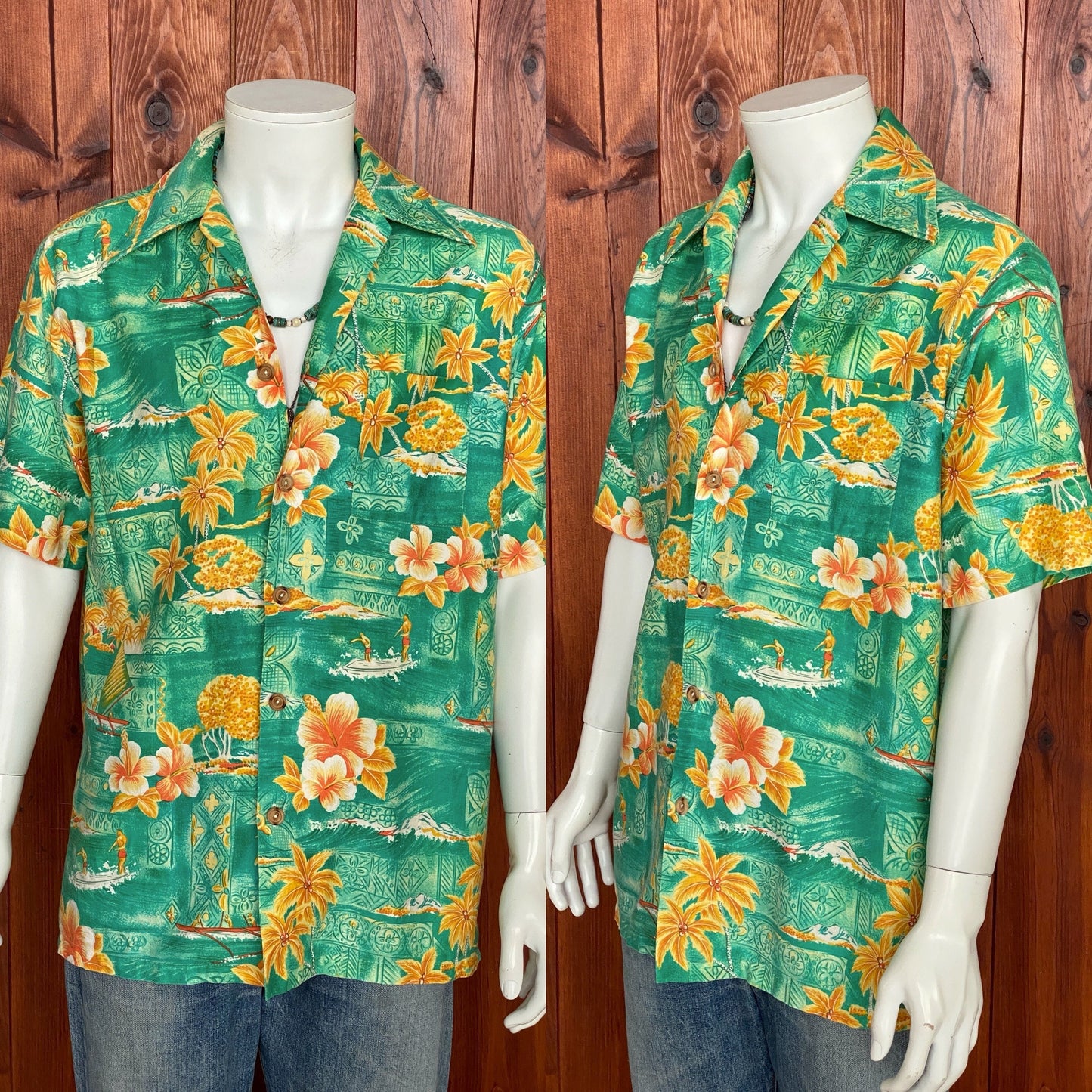 Large tall. Vintage 70s Hawaiian satin cotton shirt