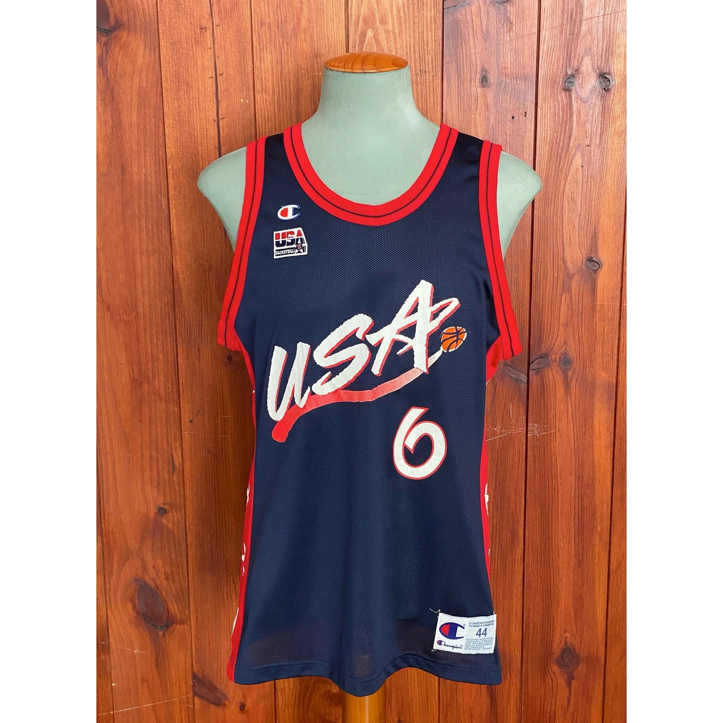 Vintage 90s USA Team Hardaway #6 NBA jersey, size 44 - front view. Proudly made in USA by Champion.