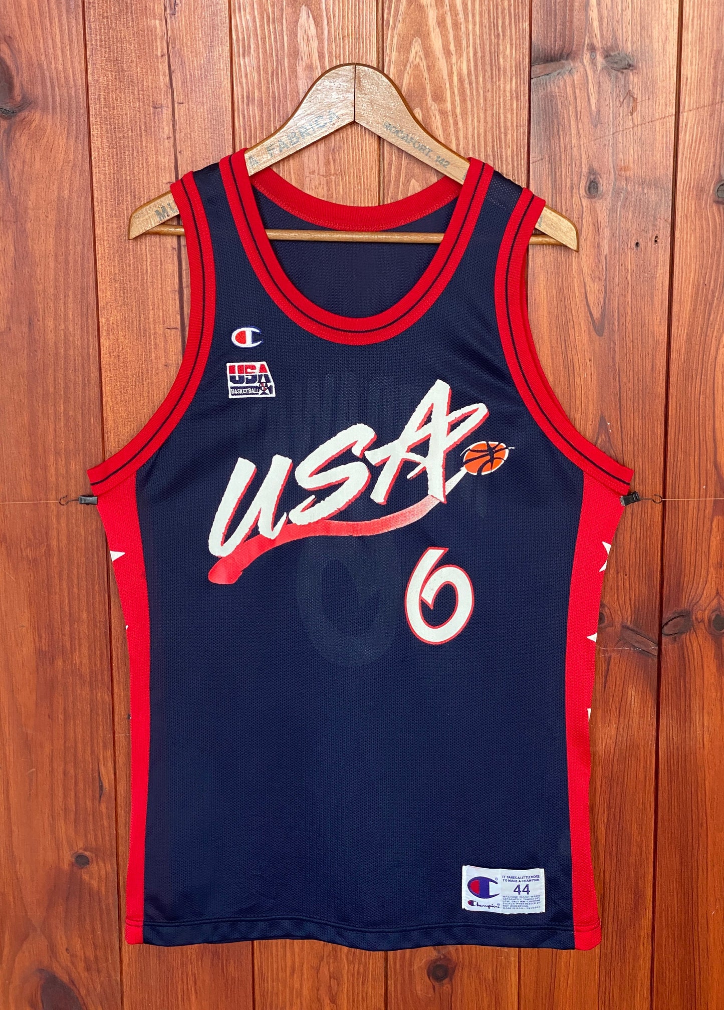 Vintage Dream Team Olympic Champion NBA jersey, size 44, featuring Hardaway #6 - front view. Made in USA.