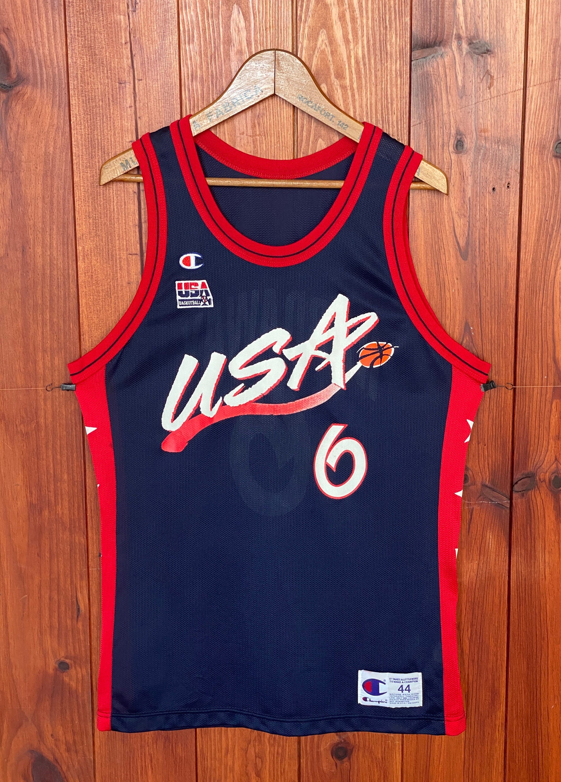 Vintage Dream Team Olympic Champion NBA jersey, size 44, featuring Hardaway #6 - front view. Made in USA.