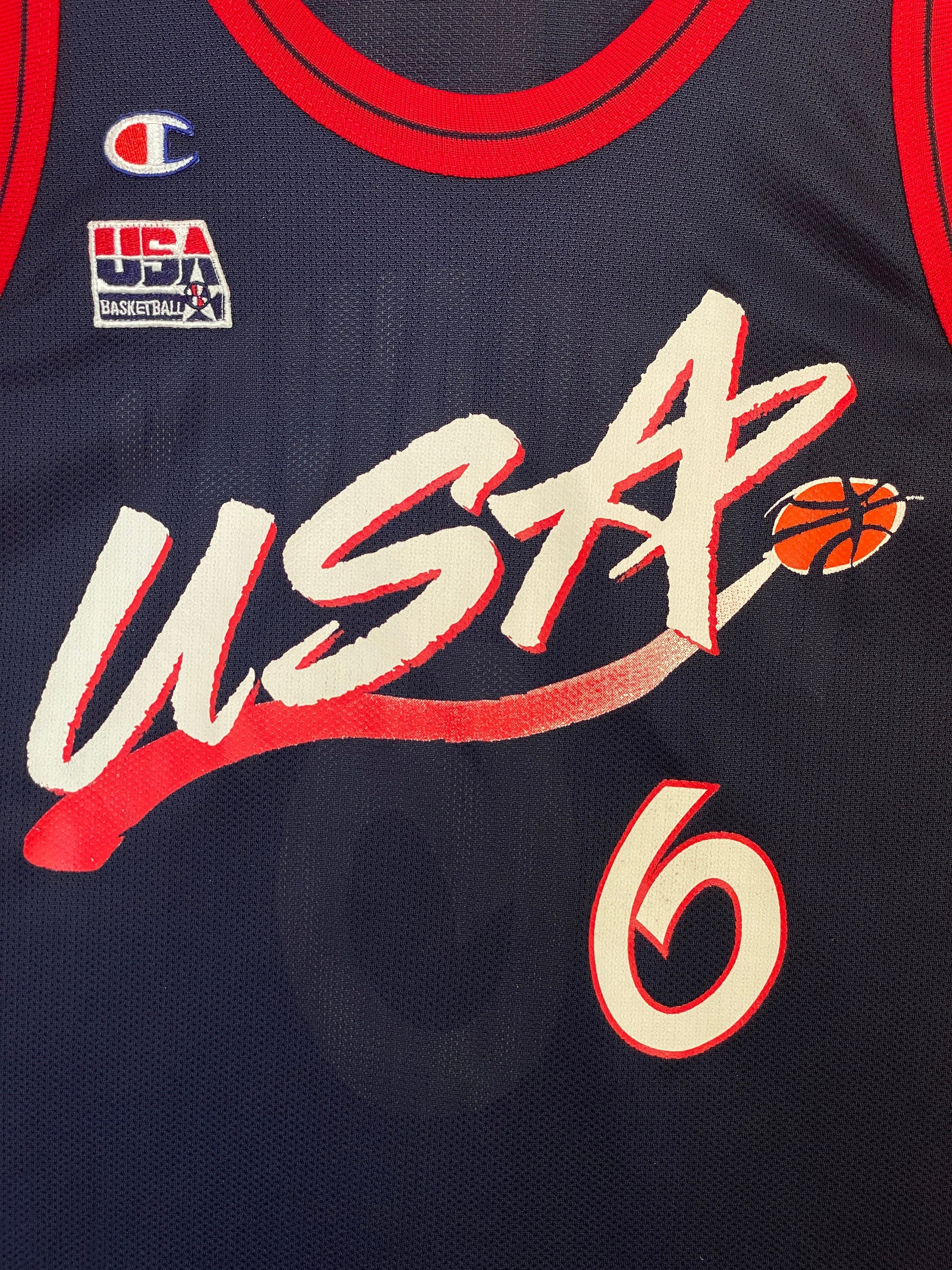 Vintage Dream Team Olympic Champion NBA jersey, size 44, featuring Hardaway #6 - front view. Made in USA.