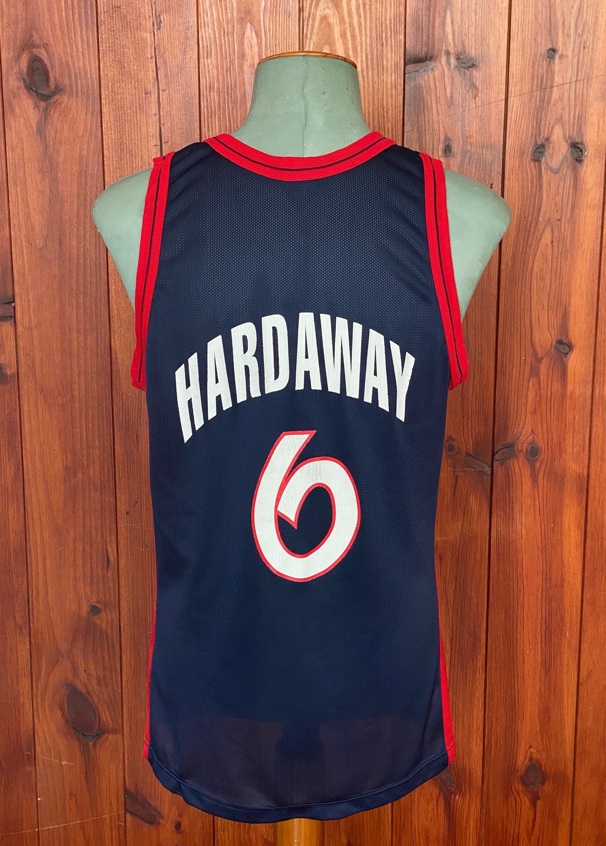 Vintage Dream Team Olympic Champion NBA jersey, size 44, featuring Hardaway #6 - back view. Made in USA.