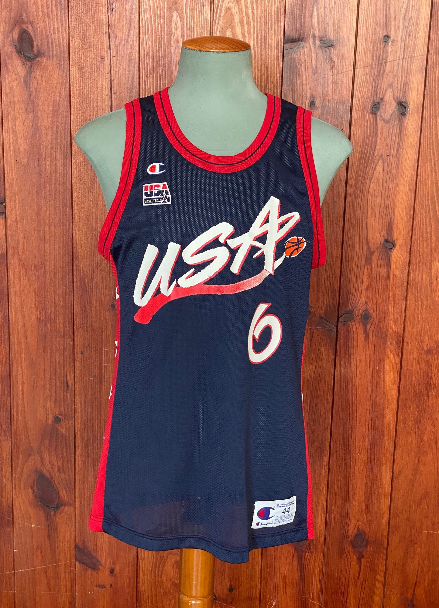 Vintage Dream Team Olympic Champion NBA jersey, size 44, featuring Hardaway #6 - front view. Made in USA.