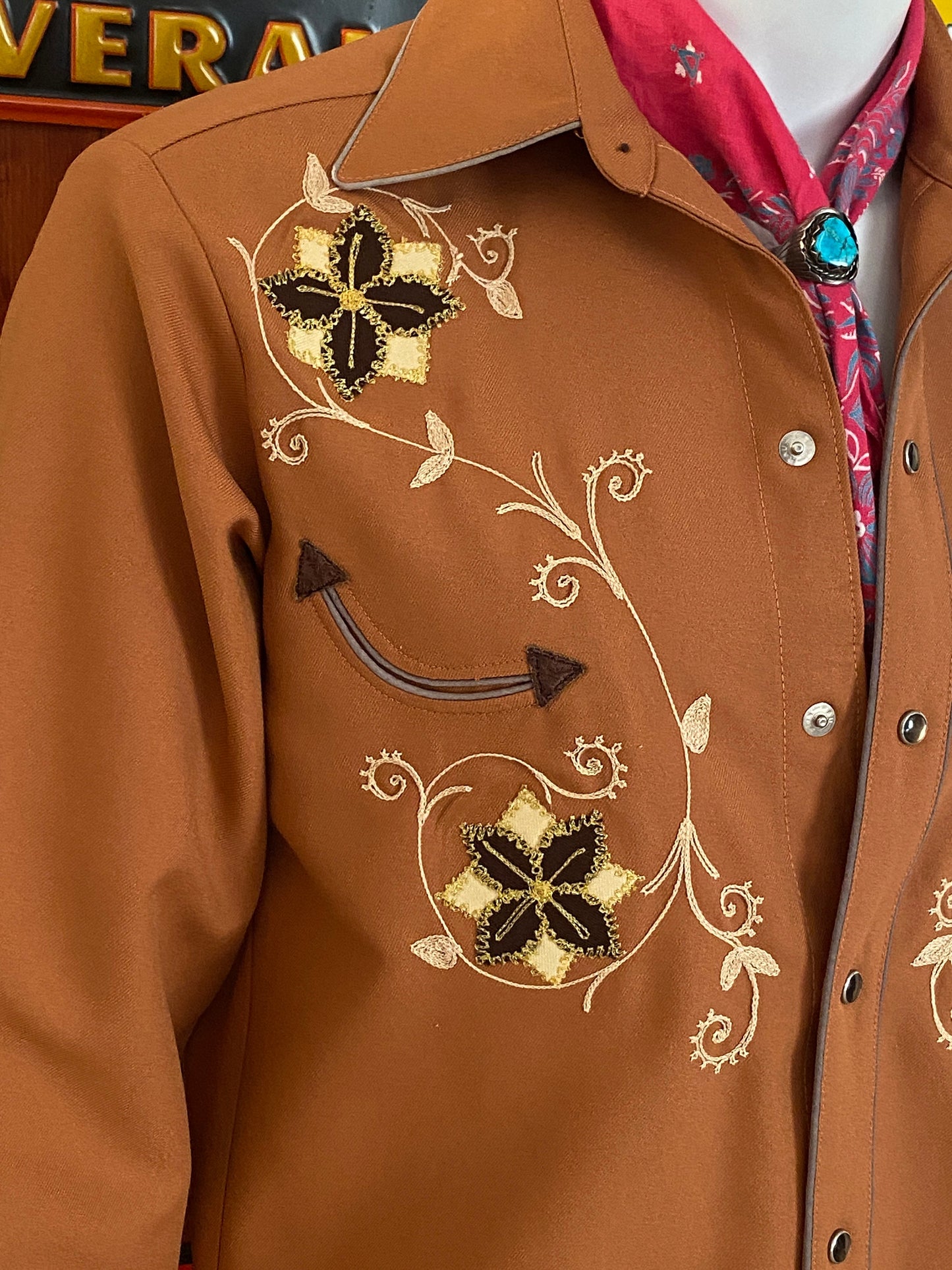 Size Med. Vintage 70s embroidered H Bar C western shirt
