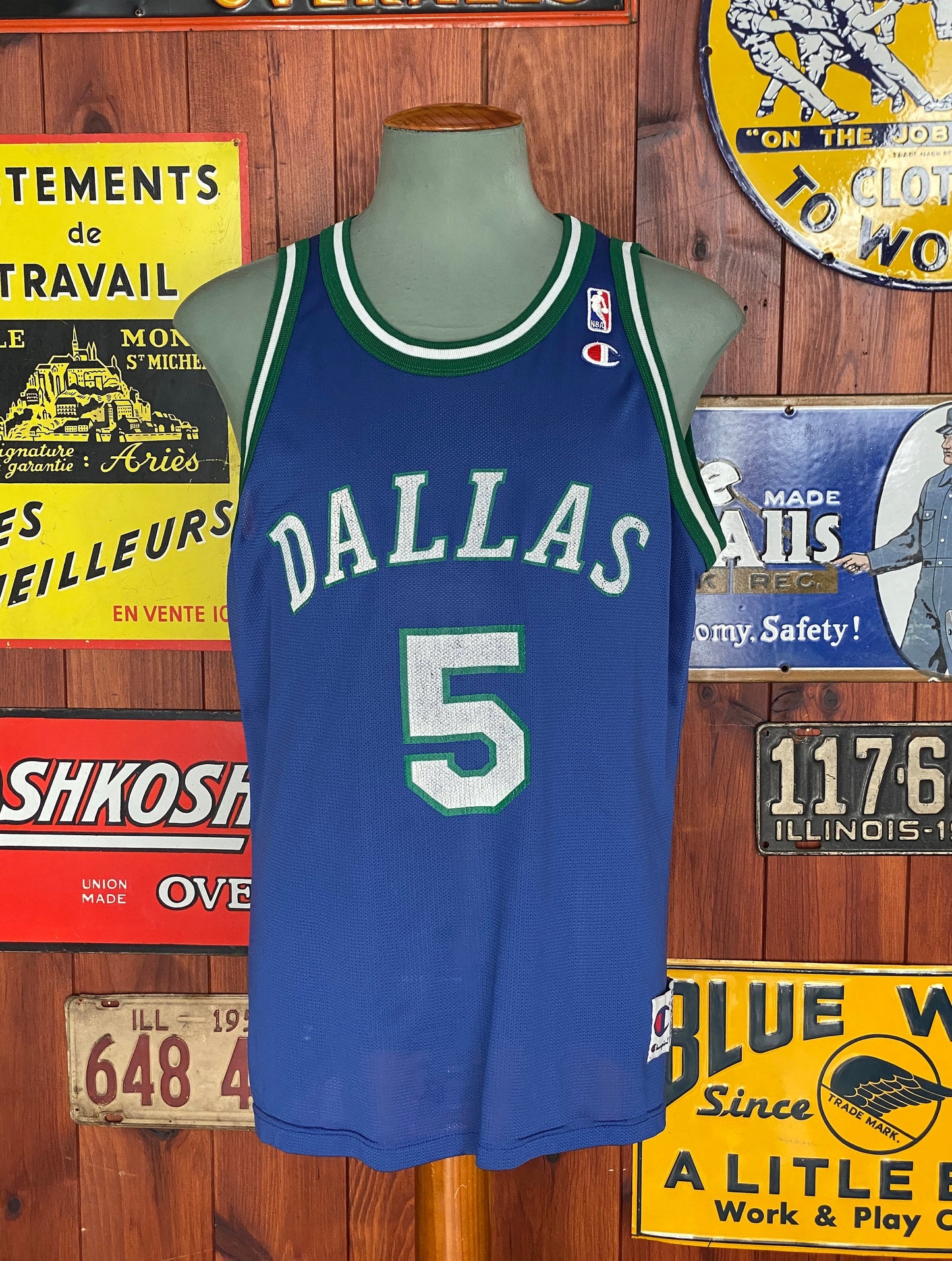 90s Vintage Dallas NBA Jersey, #5 Jason Kidd Champion Jersey, Size 48, Authentic NBA Jersey, Sports Memorabilia, Basketball Apparel