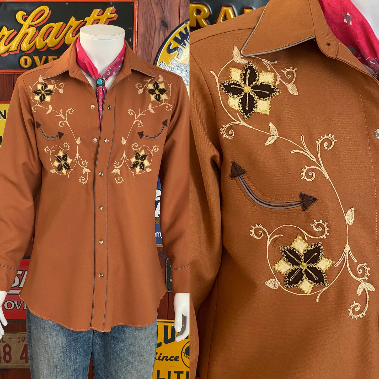 Size Med. Vintage 70s embroidered H Bar C western shirt