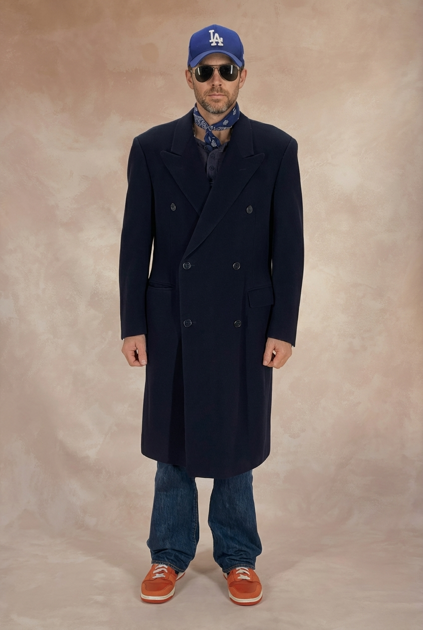 Size 52 EU  Vintage dark blue Burberrys Cashmere Overcoat – Double Breasted Classic.