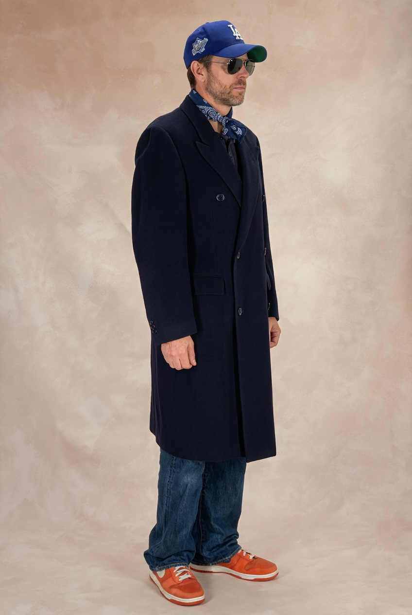 Size 52 EU  Vintage dark blue Burberrys Cashmere Overcoat – Double Breasted Classic.