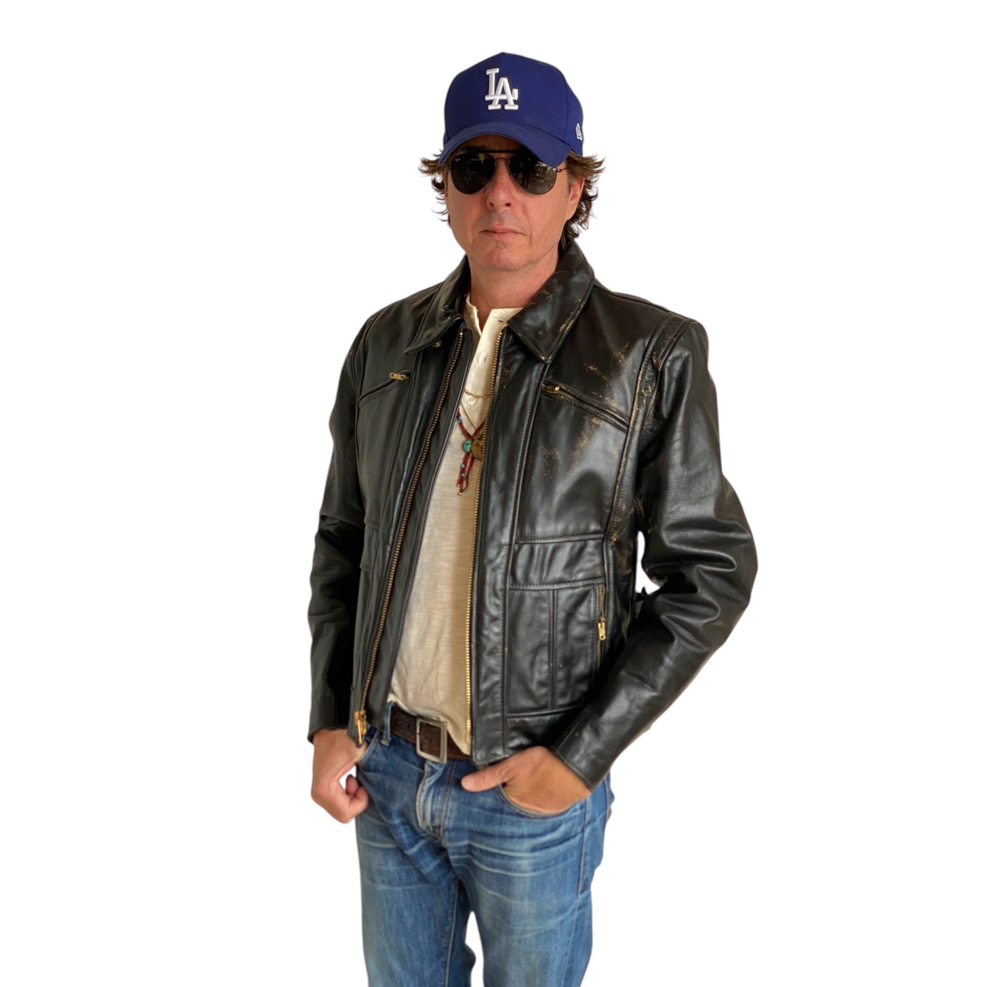 vintage 70s heavy leather motorcycle jacket made in usa size 44us 54eu aj357 studio