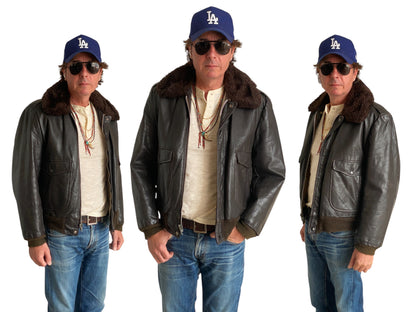 Size 42US (52EU). Vintage Cooper leather bomber flight jacket, made in the USA, featuring a Talon zipper.-AJ357 Studio