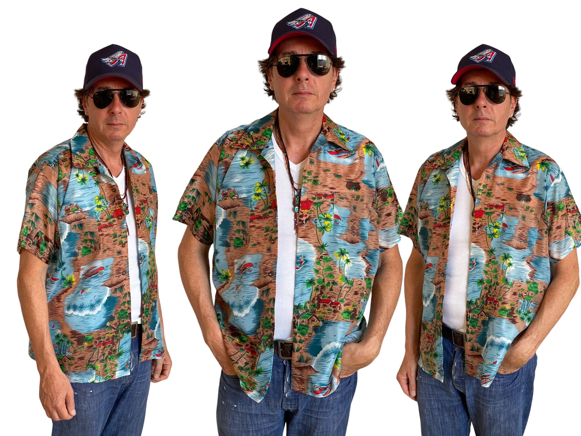 Size L. Vintage 90s polyester thin Hawaiian shirt - USA Vintage Bcn