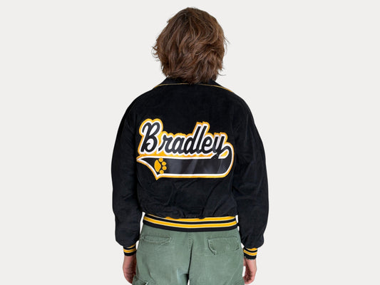 Youth Large. Black corduroy Vintage “Bradley” Varsity Jacket Made in USA-AJ357 Studio-AJ357 Studio