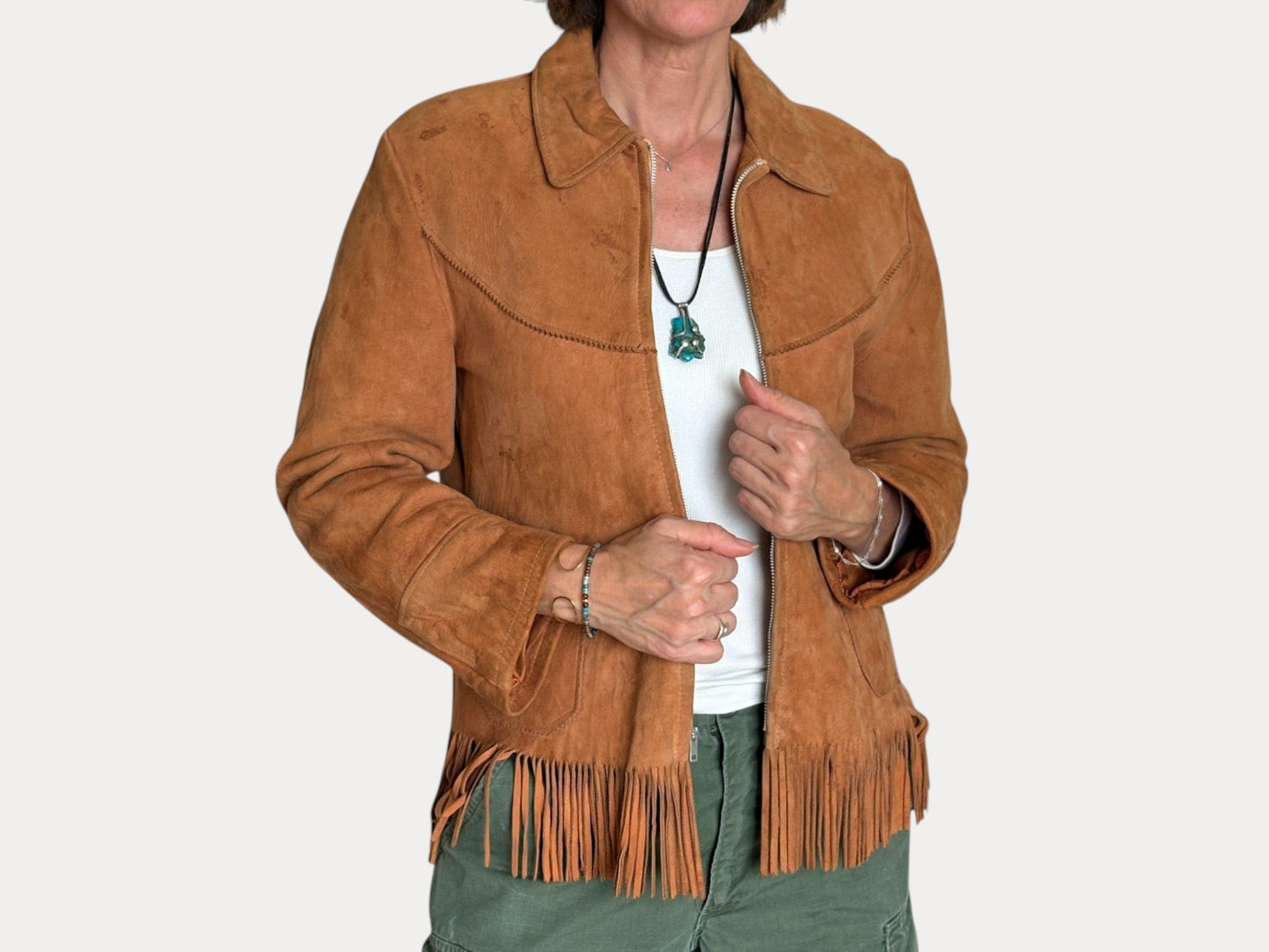 60s Distress women western suede fringe jacket Size 38US-AJ357 Studio-AJ357 Studio