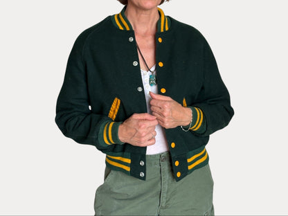 Size 18. Green Vintage 70s varsity jacket Made in USA-AJ357 Studio-AJ357 Studio
