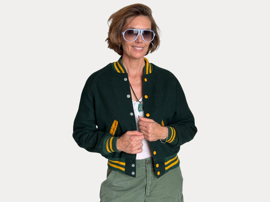 Size 18. Green Vintage 70s varsity jacket Made in USA-AJ357 Studio-AJ357 Studio