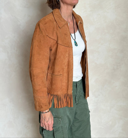 60s Distress women western suede fringe jacket Size 38US-AJ357 Studio