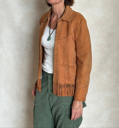 60s Distress women western suede fringe jacket Size 38US-AJ357 Studio