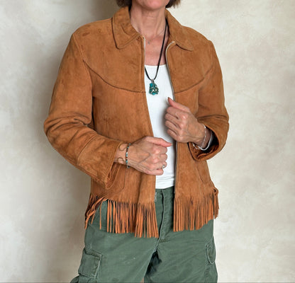 60s Distress women western suede fringe jacket Size 38US-AJ357 Studio