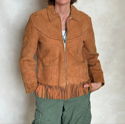 60s Distress women western suede fringe jacket Size 38US-AJ357 Studio