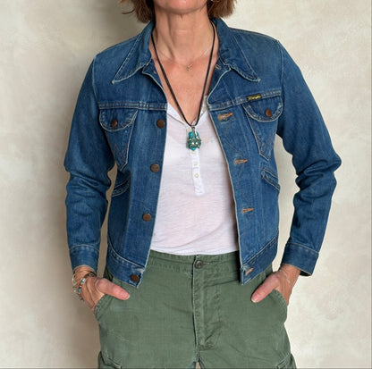 Size 16 . Vintage 70s Wrangler Denim Jacket – 4 Pockets – Made in USA-AJ357 Studio