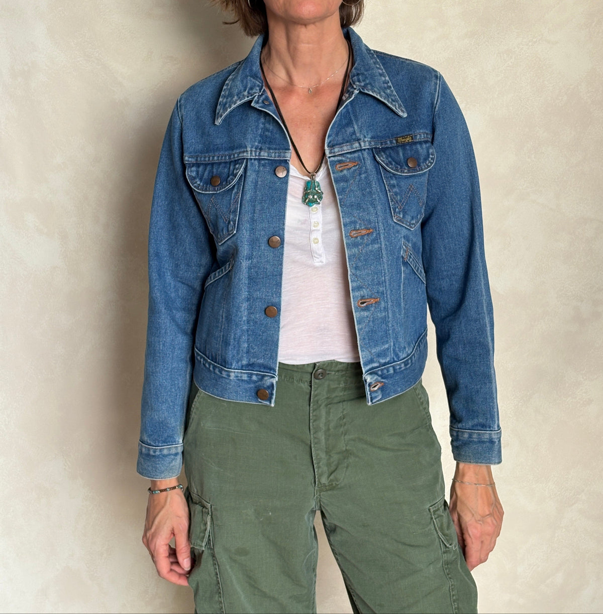 Size 18 . Vintage 70s Wrangler Denim Jacket – 4 Pockets – Made in USA-AJ357 Studio
