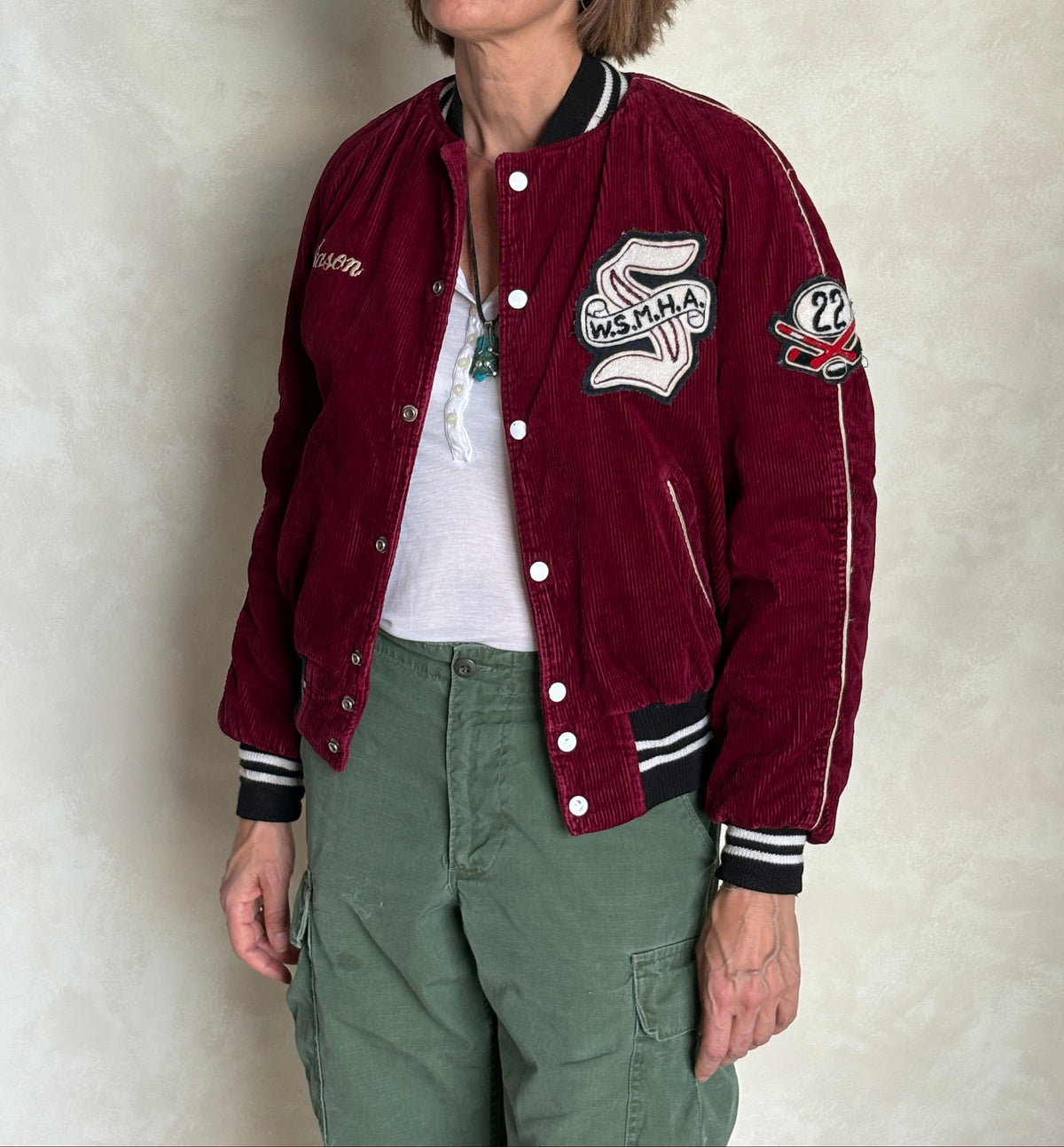 Size Medium. Corduroy 70s varsity hockey jacket Made in Canada-AJ357 Studio