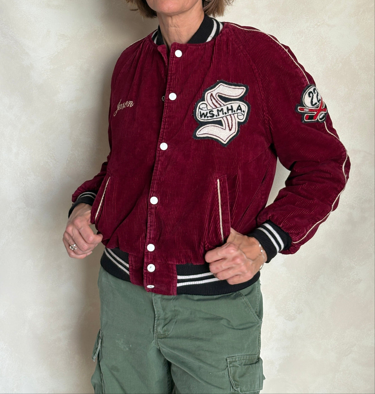 Size Medium. Corduroy 70s varsity hockey jacket Made in Canada-AJ357 Studio