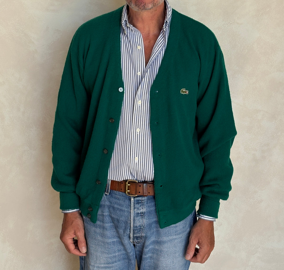 Vintage Izod Lacoste Green Knit Cardigan — Large