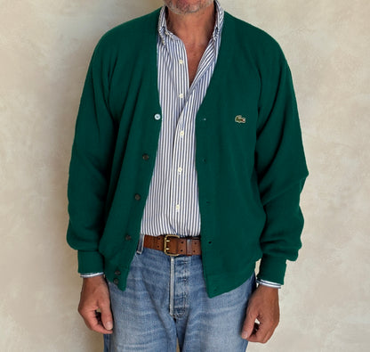 Vintage Izod Lacoste Green Knit Cardigan — Large